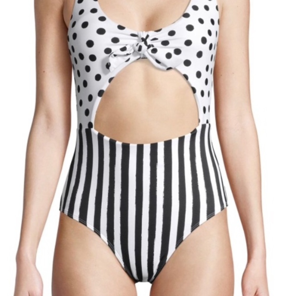 NWT No Boundaries Swimsuit Stripe Polka Dot Black